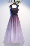Unique A Line Ombre Purple Beading Prom Dresses with Lace up, Long Dance Dresses P1428
