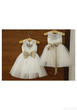 Ankle-length Sashes Scoop Neck Lace Tulle Flower Girl Dress PM545