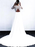 Charming White V Neck Long Sleeves Satin Wedding Dress Long Cheap Bridal Dress W1233