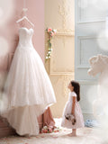 Charming Sweetheart Lace Appliques High-Low Tulle A-Line Wedding Gown PM116