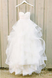 Sweetheart White Layers Long Ball Gown Spaghetti Strap Tulle Floor-length Wedding Dress PM215