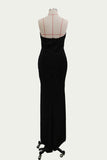 Black Mermaid V-Neck Strapless Prom Dress with Slit P1483