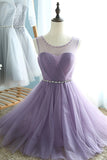 Elegant A-Line Round Neck Purple Tulle Short Cute Mini Homecoming Dresses PM102