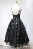 Unique Black Star Printed Tulle Short Prom Dress Cocktail Dress P1552