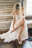 2017 Elegant Off-shoulder Beading Sash Backless White Long Chiffon Wedding Dresses PM174