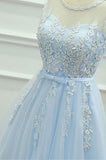 A-Line Appliques Light Sky Blue Cheap Short Tulle Homecoming Dress for Teens PM133