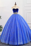 Ball Gown Sweetheart Strapless Prom Dresses with Beading, Tulle Quinceanera Dresses P1354