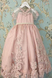 A Line Pink Princess Scoop Neck Short Sleeves Bowknot Lace Appliques Flower Girl Dresses PH860