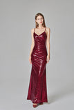 Spaghetti Straps Burgundy Prom Dresses Mermaid Sequins Party Dresses Dance Dresses XU90811