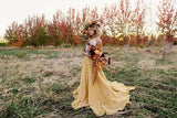 Chic Two Pieces Yellow Long Country Wedding Dresses With Lace Prom Dresses P1409