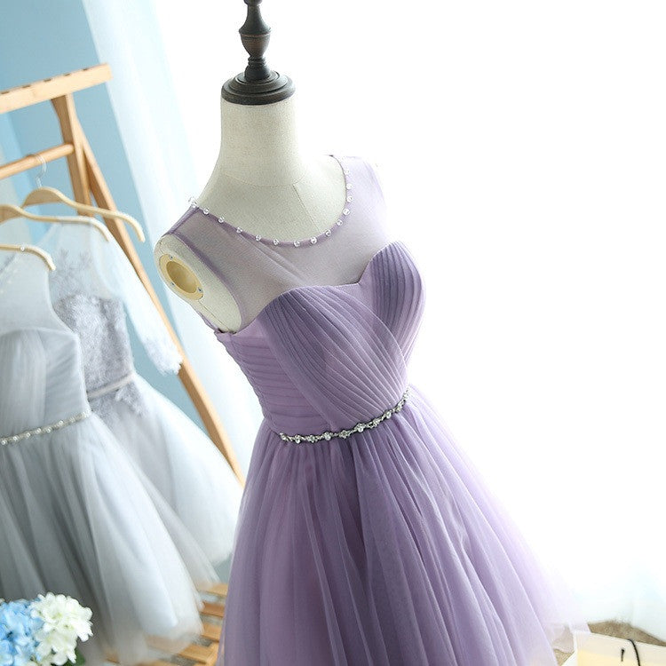 Elegant A Line Round Neck Purple Tulle Mini Homecoming Dress PM102