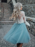 High Fashion Two-Piece Long Sleeves Homecoming Dress White Lace Top with Tutu Skirt PM122