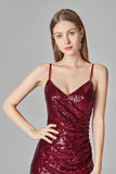 Spaghetti Straps Burgundy Prom Dresses Mermaid Sequins Party Dresses Dance Dresses XU90811