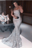 Sexy Mermaid Sequins Strapless Sweep Strain Evening Dress P1500