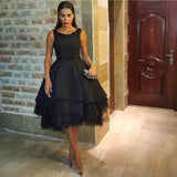 Generous Open Back Knee-Length Black Homecoming Dress with Appliques Beading PM462