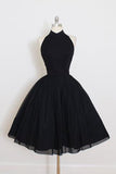 Black Chiffon Prom Dress,Halter Homecoming Dress,Short Prom Dresses PM325