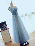 A Line V-Neck Floor-length Tulle with Beading Prom Dress Evening Dress PH550