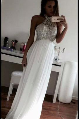 Gorgeous High Quality A Line Sleeveless Beading Long Halter Chiffon Prom Dresses PM127