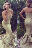 Long Gold Sequin Sparkle Mermaid Charming Prom Dresses Sweetheart Prom Dresses