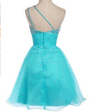 Gorgeous Sexy Short Prom Dresses,One Shoulder Beading Strapless Homecoming Dresses