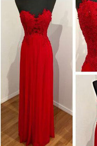 Red Chiffon Lace Sweetheart Neck Elegant Long Evening Dress