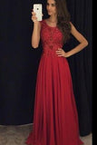 A Line Sweetheart Red Appliques Chiffon Sleeveless Prom Dresses PM180