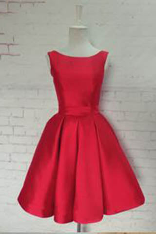Red Satin Rosette Back Short Prom Dress Homecoming Dress