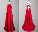 Fashion Red Long Criss Cross Sleeveless Tulle Prom Dress
