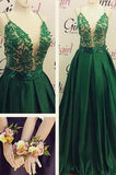 High Quality V-Neck Spaghetti Strap Backless Sexy Green Long Sparkle Prom Dress PM148