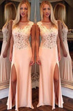 Mermaid Side Split Scoop Sexy Sheer Long Prom Dresses