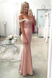 Sexy Pink Lace Off the Shoulder Long Evening Dress