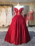 Sweetheart A Line Long Sleeves Lace Burgundy Cheap Prom Dress