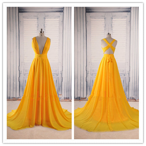 Backless Prom Gown,Open Back Chiffon Evening Dress H28