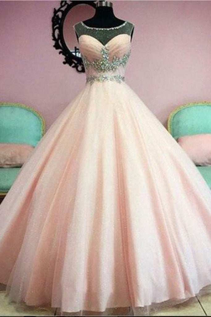 Light Orange Organza Beading See Through Princess Long Prom Dress