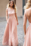 Blush Chiffon A Line Backless Cap Sleeve Evening Dresses Pageant Custom Prom Dresses