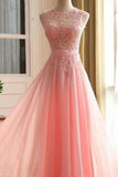 Charming A Line Appliques Pink Sleeveless Scoop Long Prom Dress