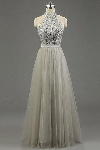 High Quality Long Prom Gown Tulle Ruffled Bridal Dresses Princess Light Grey Gray Prom Gowns PM671