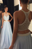 Lavender Jewel Sleeveless Floor-length Prom Dresses with Beading