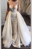 Luxurious Mermaid Lace Appliques Wedding Dress Ivory Beach Wedding Gowns W1173