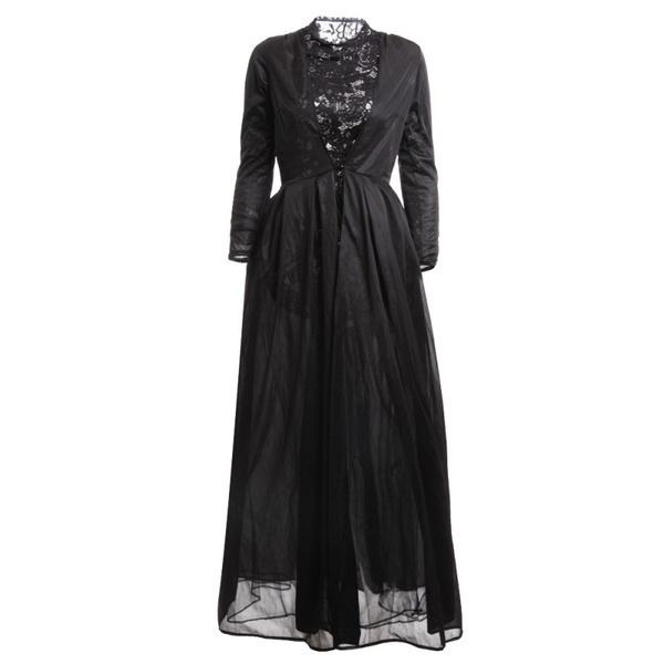Vintage Sexy A Line Long Sleeve Black Lace High Neck Prom Dress