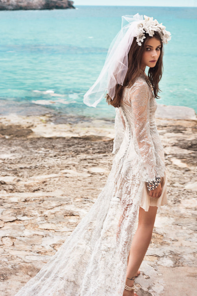 Spanish Summer Long Sleeve A-Line Lace Boho Beach Appliques Wedding Dresses uk PH270