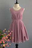 A Line Backless Dusty Rose Homecoming Dresses Scoop Chiffon Short Bridesmaid Dresses uk PH829