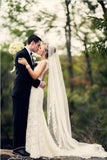 Alencon Applique Lace Trim Bridal Veil Long Tulle Wedding Veil PH870