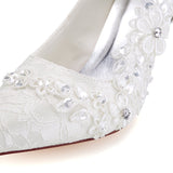 Ivory High Heels Wedding Shoes with Appliques Fashion Lace Woman Dresses L-941