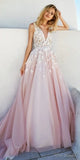 Gorgeous Deep V-Neck A-line Tulle Wedding Dress Long Bridal Gowns