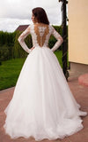 Boho Princess A-Line V-Neck Tulle Lace Long Sleeves White Wedding Gowns PM163
