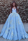 Wonderful Off-the-shoulder Ball Gown Formal Blue Lace Appliques Long Quinceanera Dresses PM119