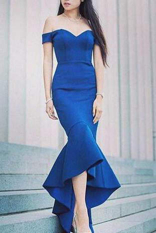 Charming Royal Blue Off-the-Shoulder Mermaid Sexy Sweetheart Formal Evening Dresses uk PH252