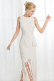 A-Line Jewel Ivory Scoop Satin Beading Tassel Sleeveless Appliques Wedding Dresses UK PH272