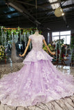 Ball Gown Lace Appliques Cap Sleeves Long Prom Dresses, Quinceanera Dresses P1524